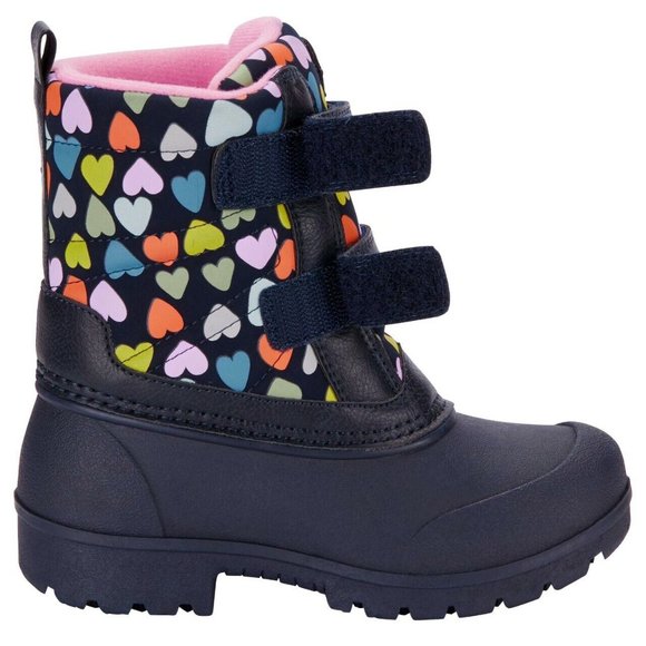 NEW Carter's Kid Baby Navy Blue Waterproof Strap Fleece Lined Heart Snow Boot - Picture 1 of 2